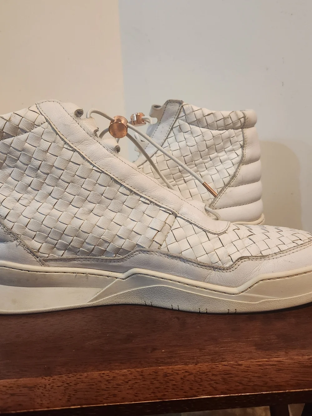 Filling Pieces High Top Luxury White Woven Leather Shoes Men’s US 10 EU 43